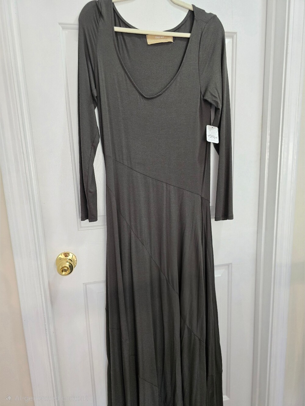 Free People Tatiana Maxi Dress Scoop Neck A-Line Long Sleeves Army Green (Olive) - Picture 2 of 8